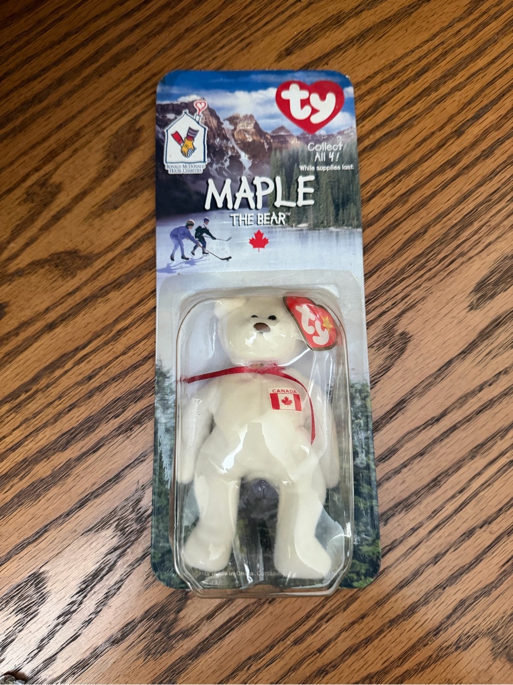 McDonald's Ty Maple The Bear Plush - White & Red Accents